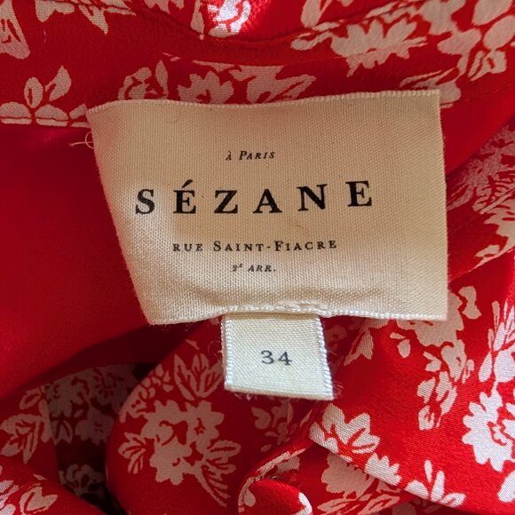 Sezane Red Cara Print Dress, Size US 2 (FR 34) - Picture 6 of 6